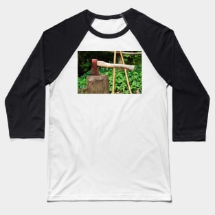 Old Axe on Wood Block Baseball T-Shirt